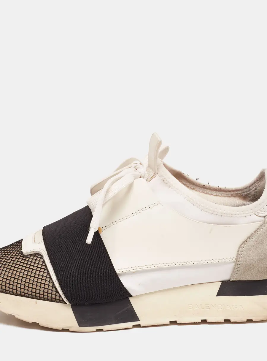 Balenciaga Race Runner Size 37 White Fabric, Leather and Mesh Lace Up Sneakers