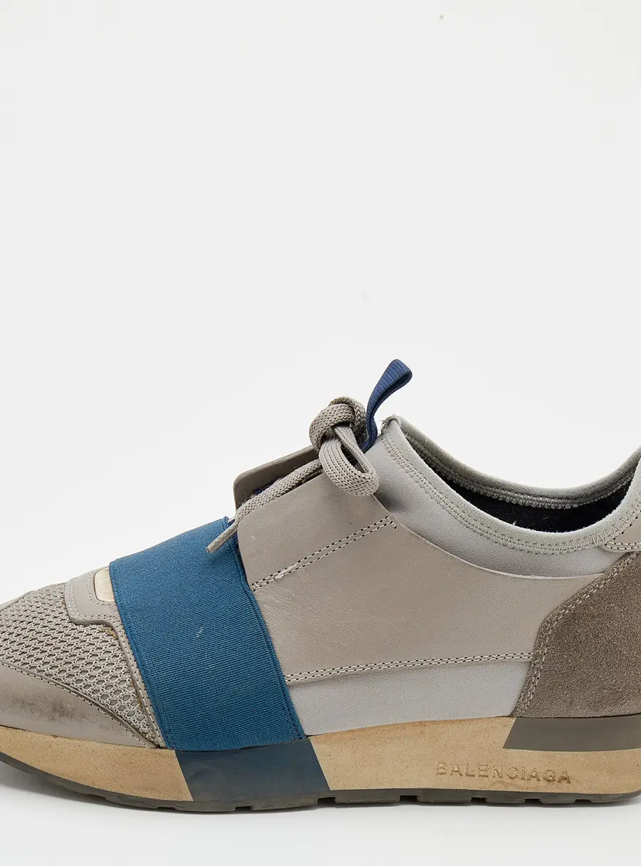 Balenciaga Grey/Blue Leather Race Runner Sneakers Size 36