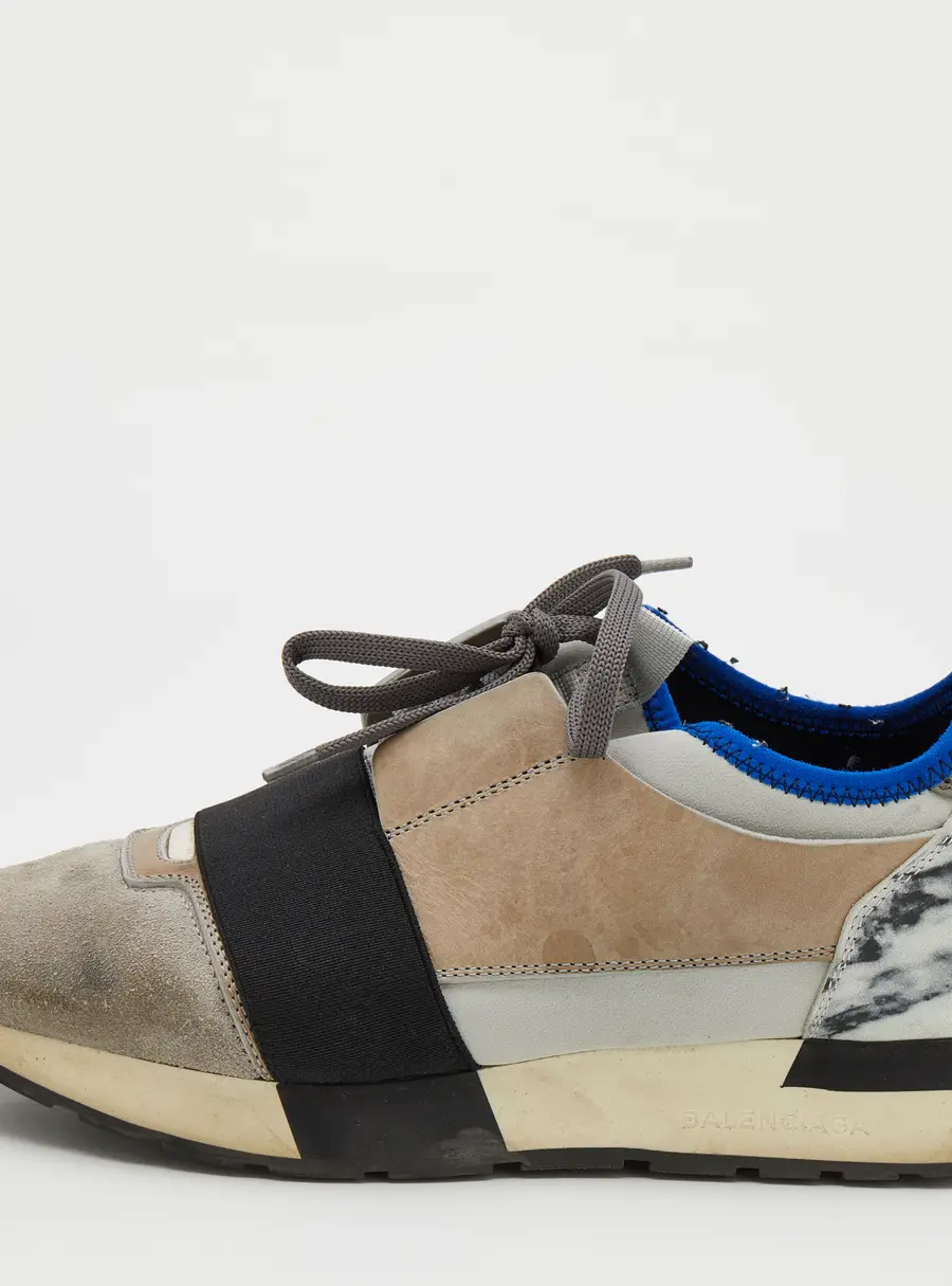 Balenciaga Grey Suede And Leather Race Runner Low Top Sneakers Size 38