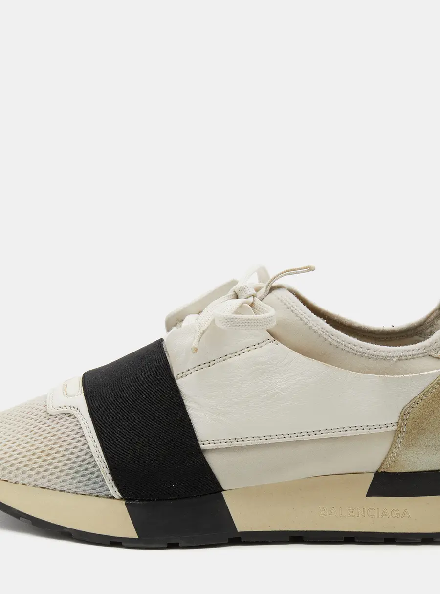 Balenciaga Race Runner Size 37 White Leather, Mesh and Stretch Band Low Top Sneakers