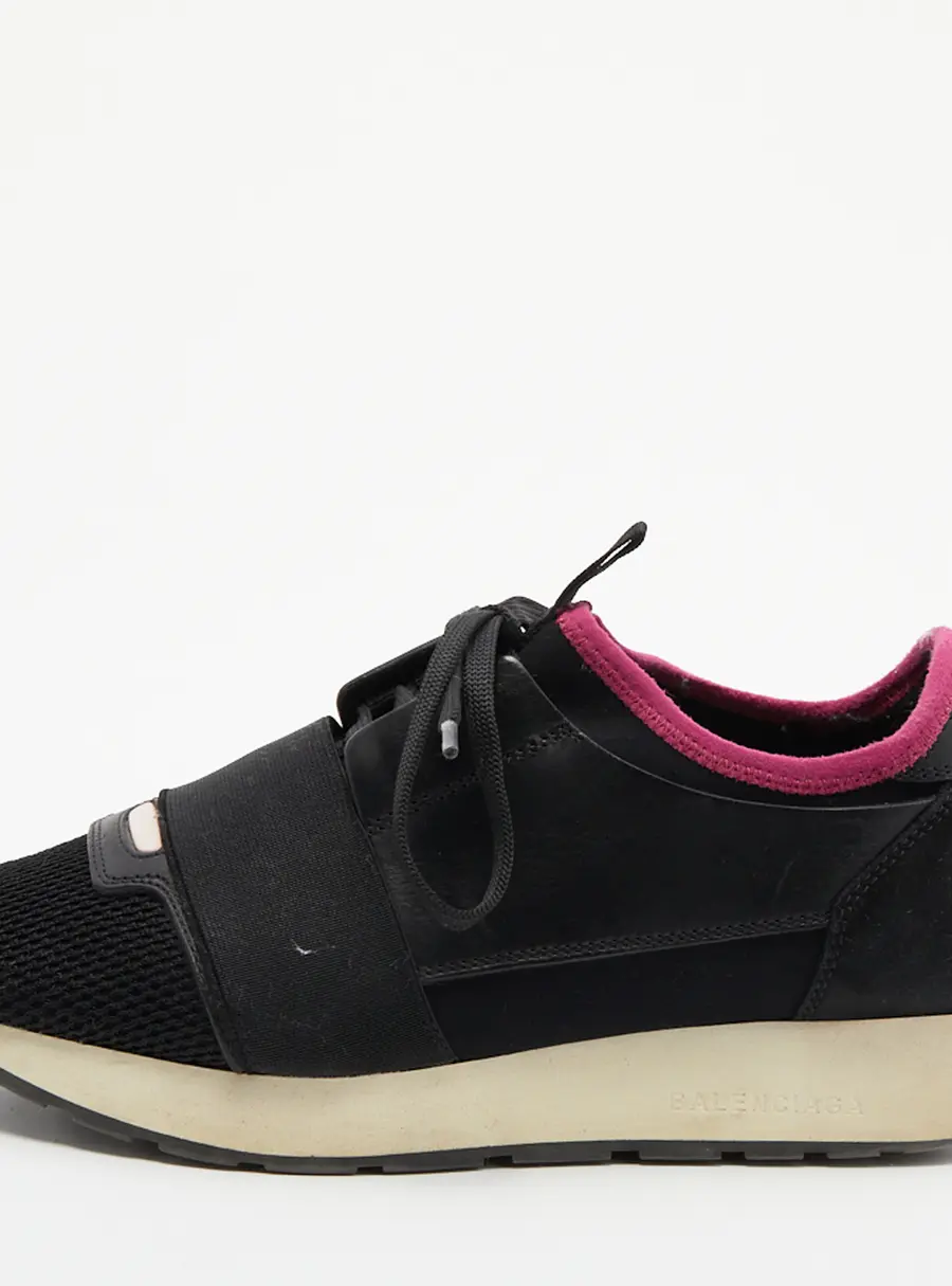 Balenciaga Black/Pink Leather And Mesh Race Runner Low Top Sneakers Size 37