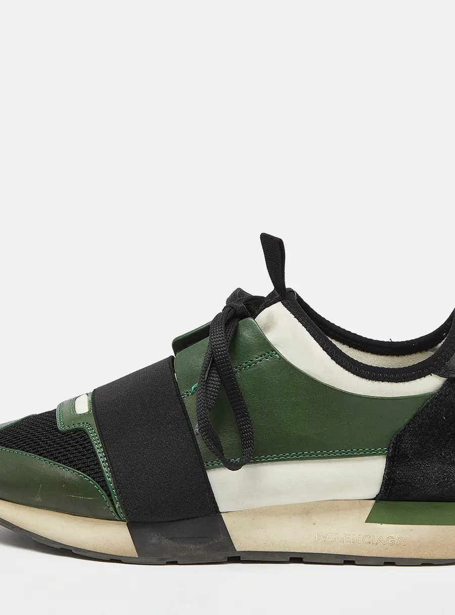 Balenciaga Race Runner Size 38 Green Leather, Mesh and Neoprene Low Top Sneakers