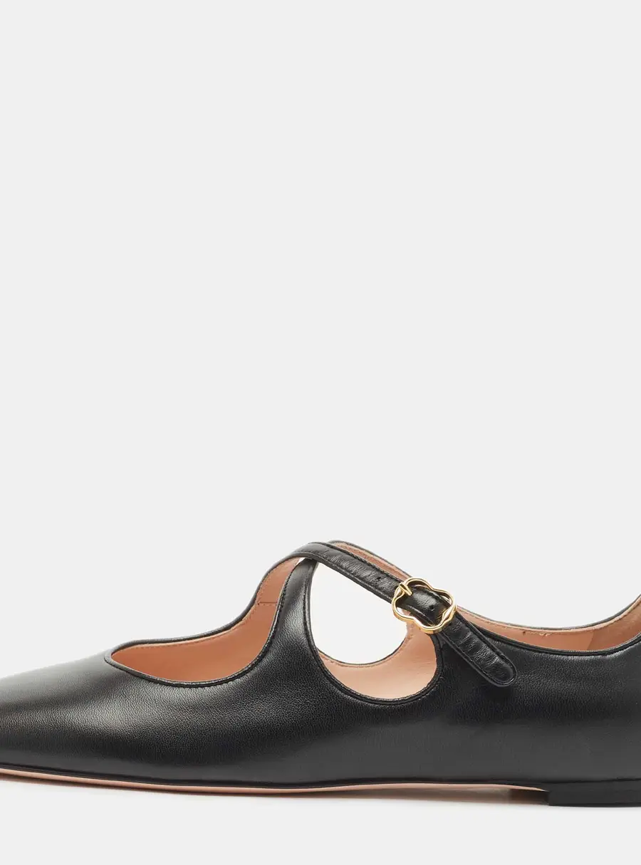 Bally Black Leather Byntia Ballet Flats Size 38
