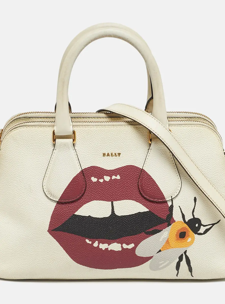 Bally White Leather Berekely Lip Print Bag