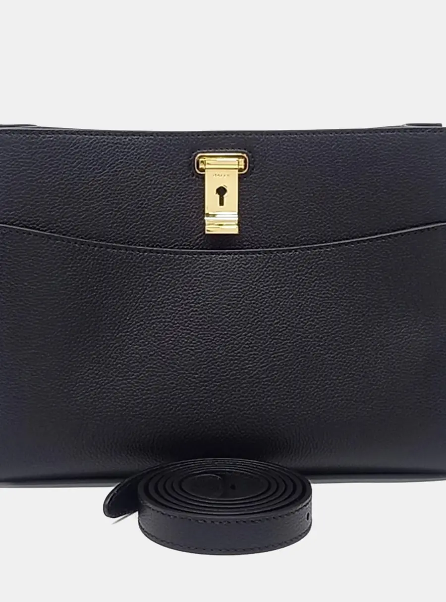 Bally Lock Me One Size Black Grained Leather Tote Bag