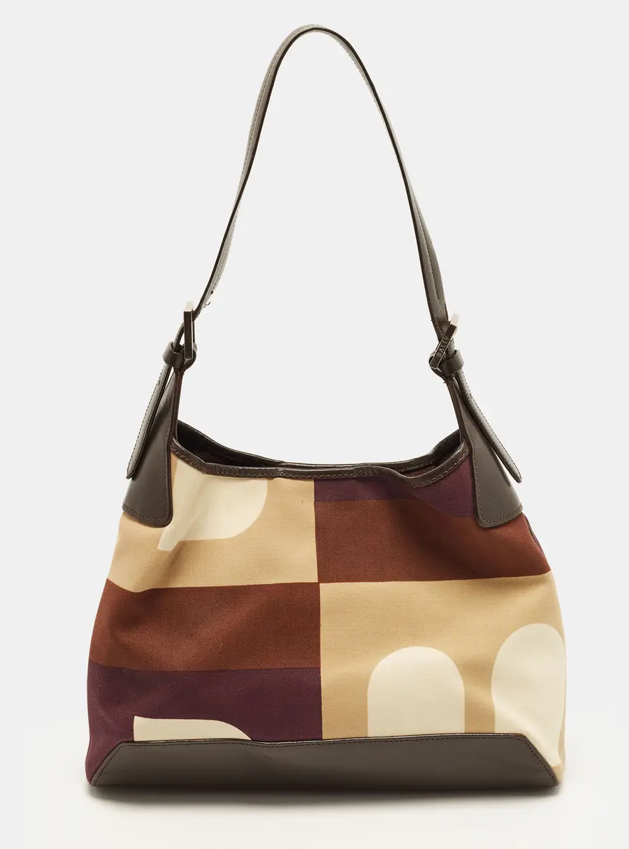 Bally Busy B Colorblock Multicolor Canvas and Leather Shoulder Bag
