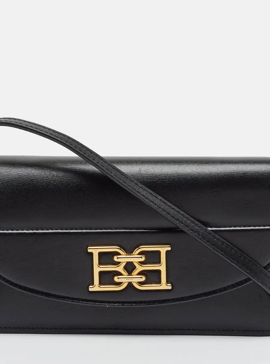 Bally B-Chain Black Leather Wallet On Chain