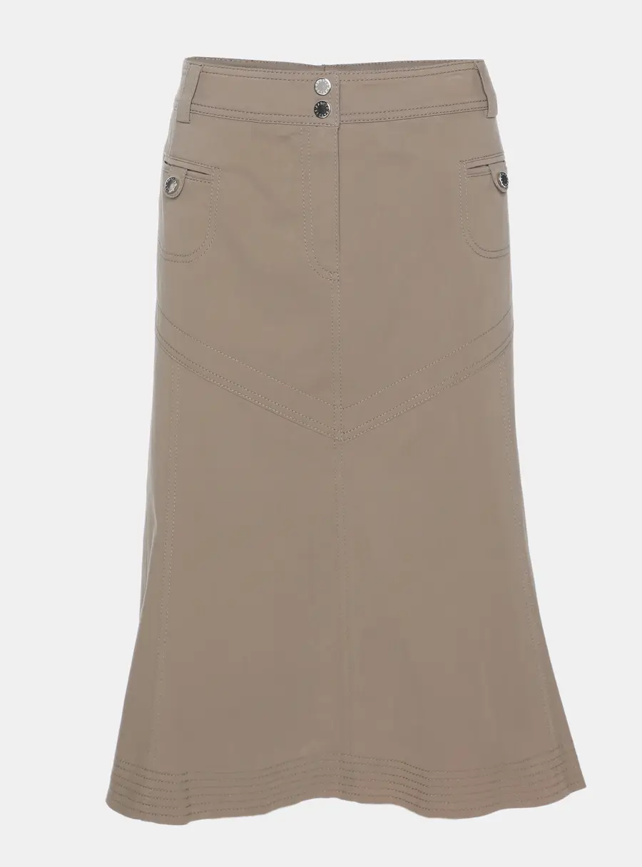 Weekend by Basler Khaki Stretch Cotton Midi Skirt XXL