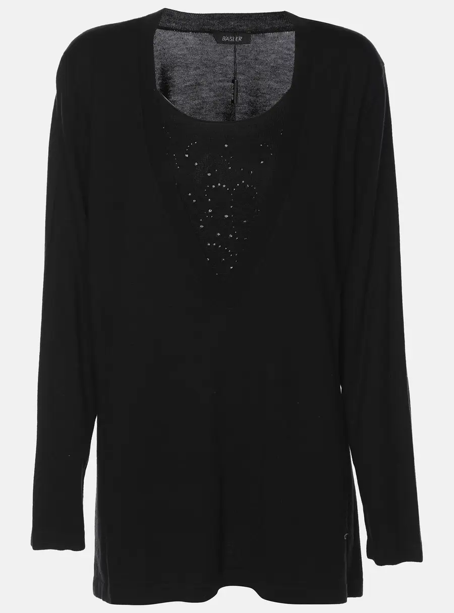 Basler Black Wool Knit V Neck Sweater XXL