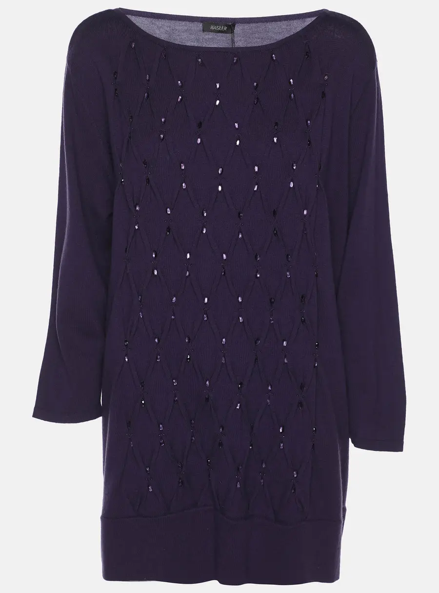 Basler Purple Stretch Knit Diamond Crystal Embellished Sweater XL