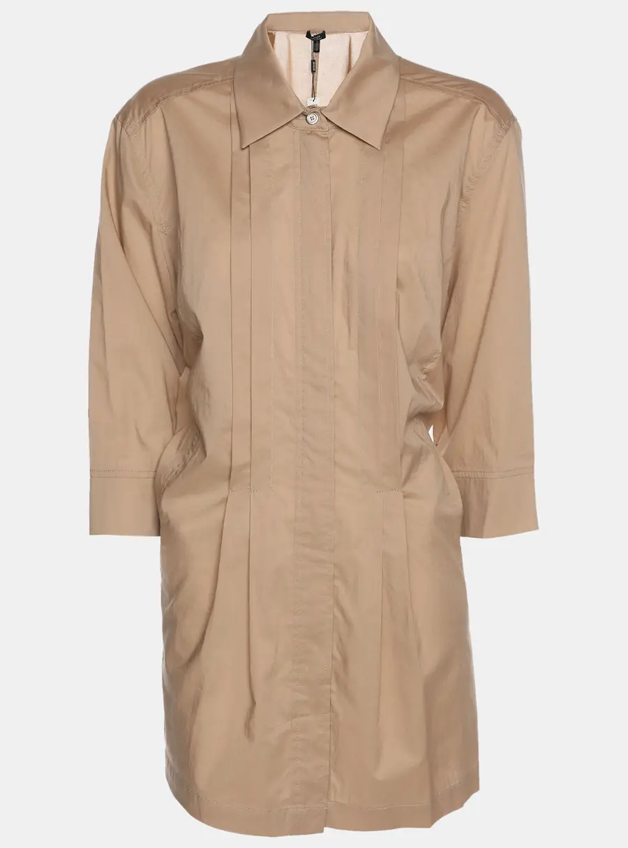 Basler Beige Satin Zip Up Long Sleeve Shirt L