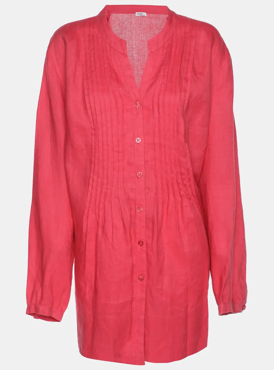 Basler Red Linen Pintuk Plain Long Sleeve Shirt L