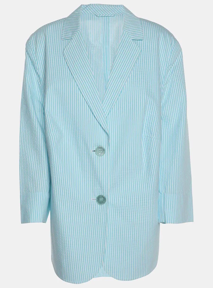 Basler Light Blue Stripe Cotton Blend Single Breasted Blazer XXL