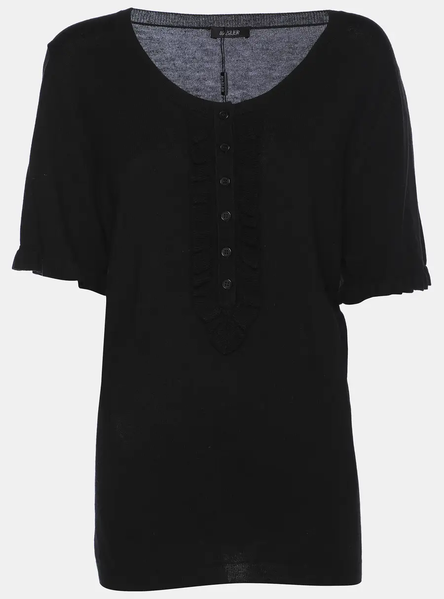 Basler Black Stretch Knit Ruffle Detail Top XL