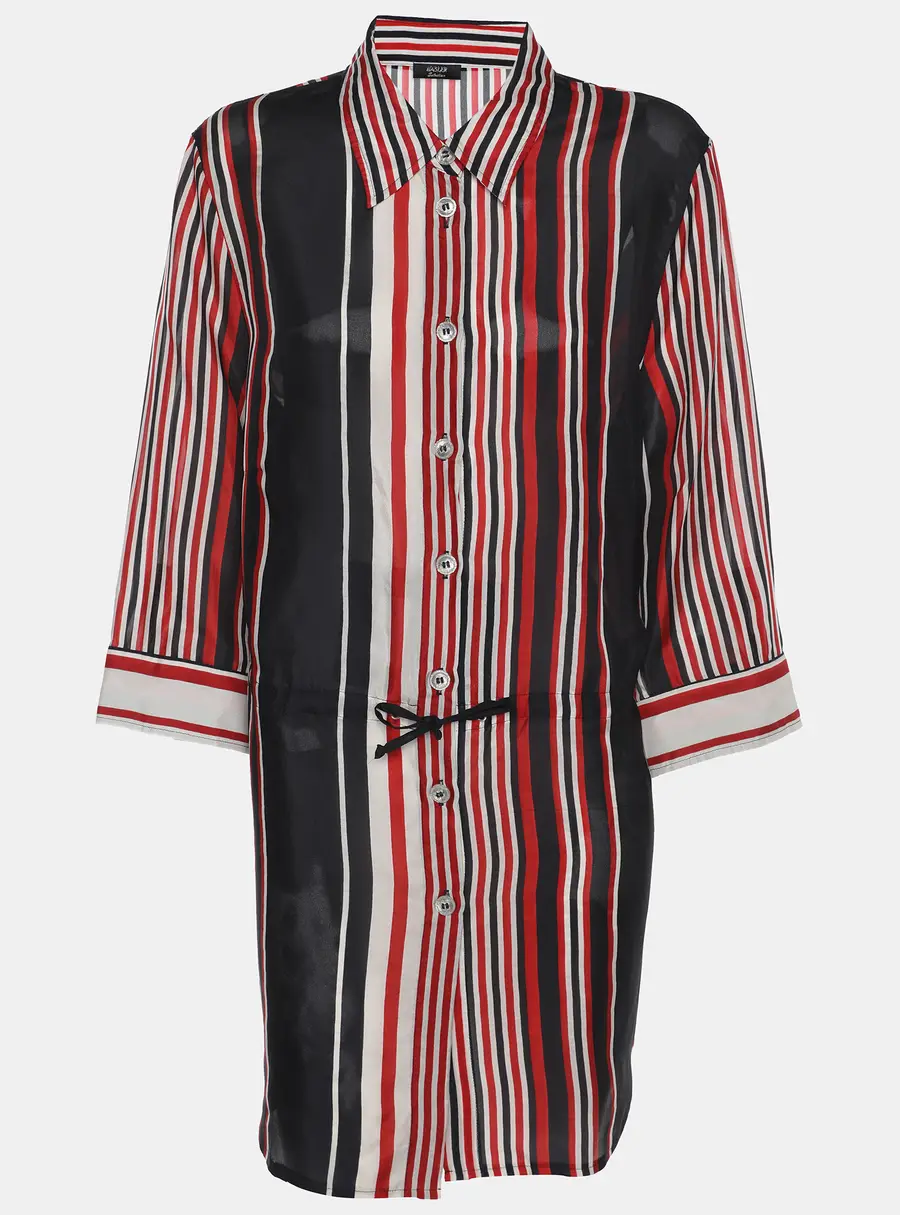 Basler Tricolor Stripe Chiffon 3/4 Sleeve Shirt XL