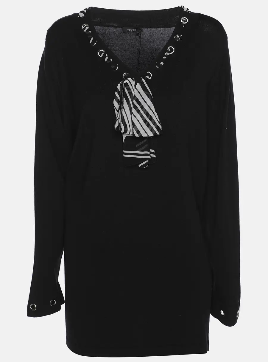 Basler Black Jersey Drawstring Neck Tie Sweatshirt XL
