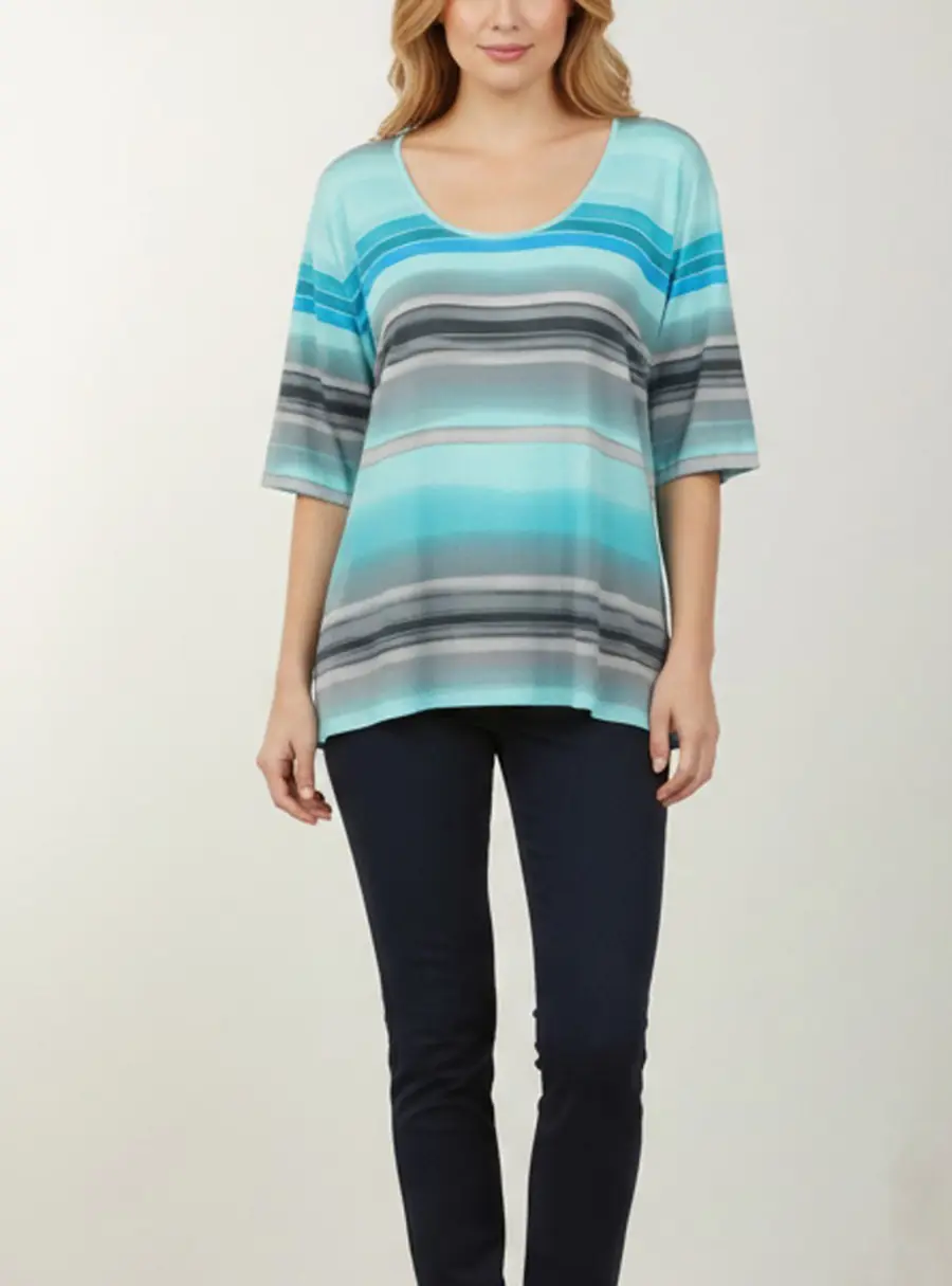 Basler Multicolor Stripe Jersey Tunic Blouse XXL