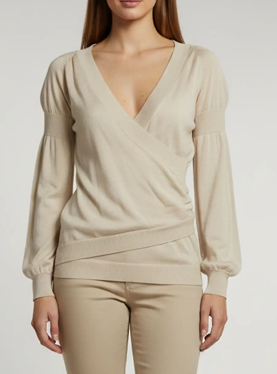Barbara Bui Beige Knit Long Sleeve Draped Top M