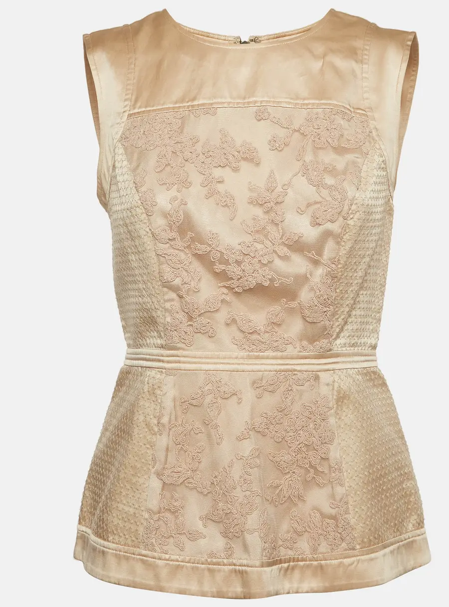 BCBGMAXAZRIA Beige Satin Sleeveless Peplum Top S