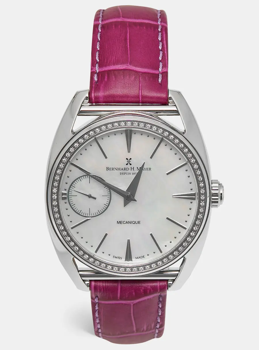 Bernhard H. Mayer Mecanique BH30 CW Mother Of Pearl Dial Stainless Steel Embossed Leather Diamond Women's Wristwatch 44 mm