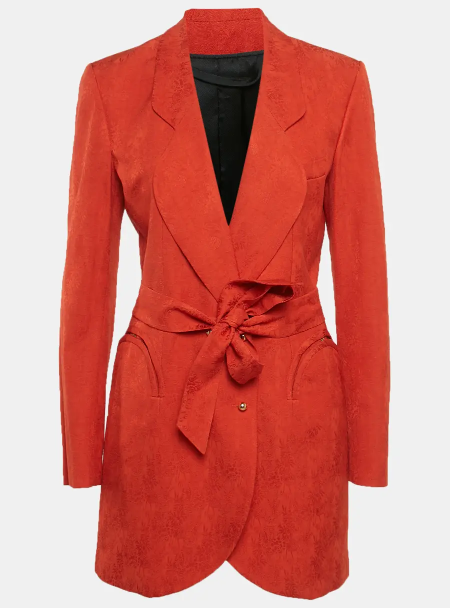 Blaze Orange Jacquard Gold Button Detail Blazer S
