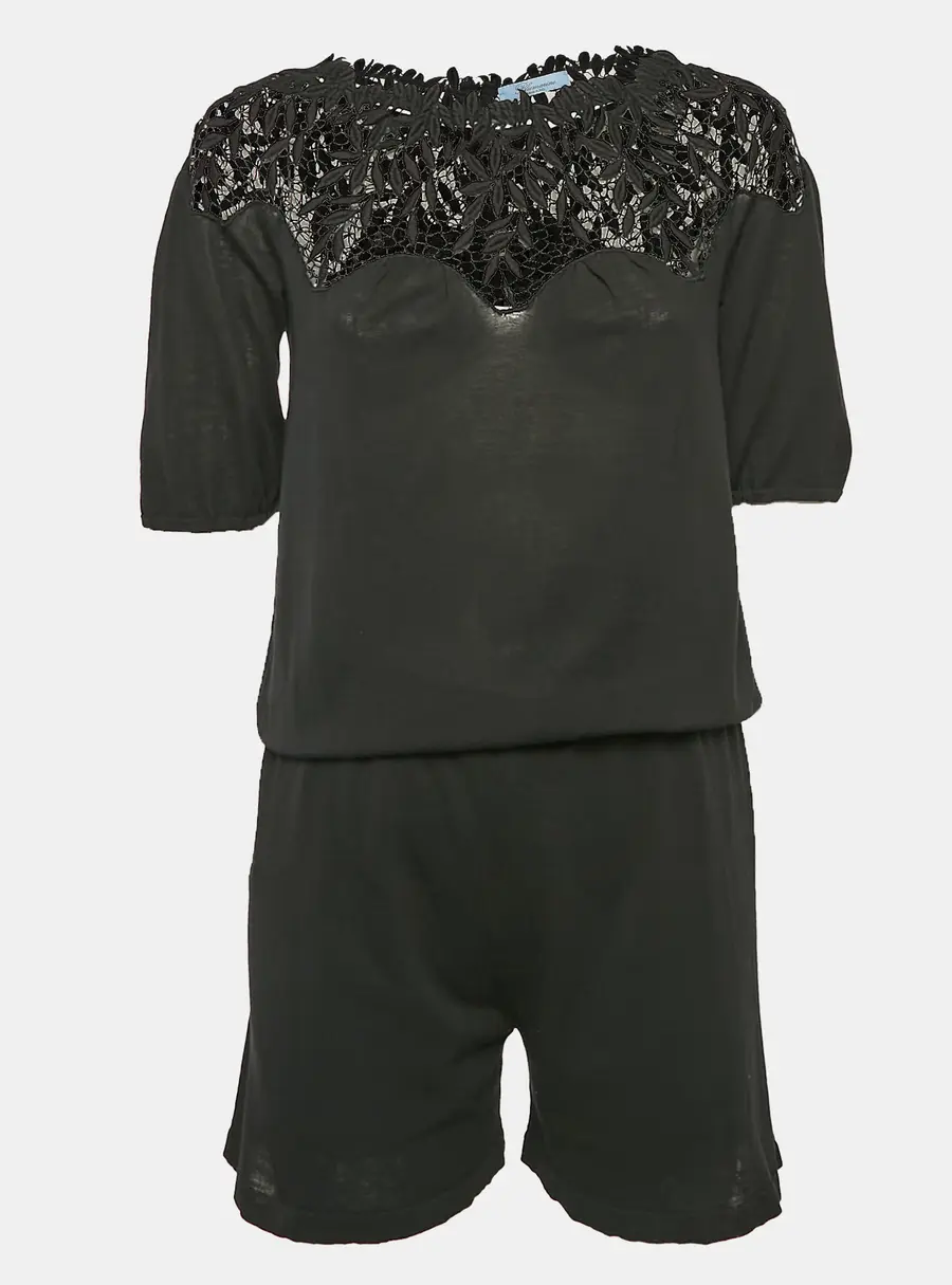Blumarine Black Lace Trim Jersey Playsuit M