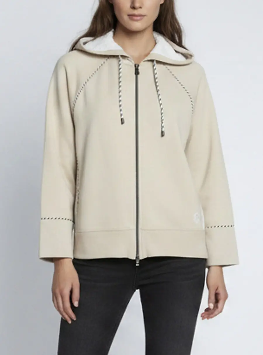 Bogner Beige/White Logo Embroidered Cotton Knit Zip Up Hoodie S