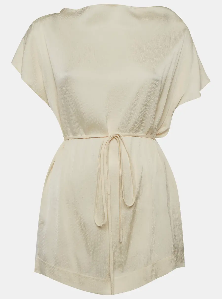 Bondi Born Cream Crinkle Satin Split Shoulder Ardea Top XS