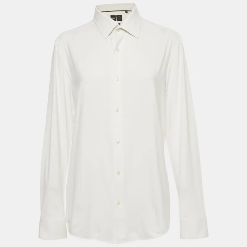 Boss By Hugo Boss White Jersey Button Front Shirt M