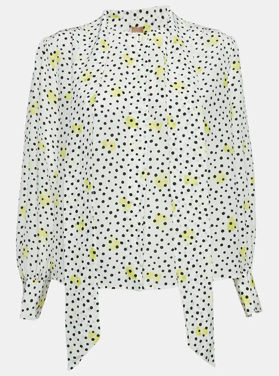 Boss By Hugo Boss White Polka Dots Silk Baboah Blouse M