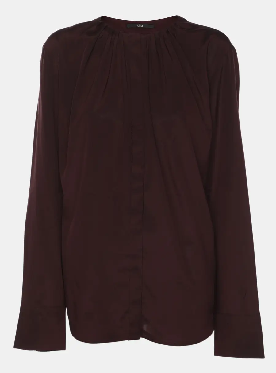Boss By Hugo Boss Dark Burgundy Satin Long Sleeve Shirt L