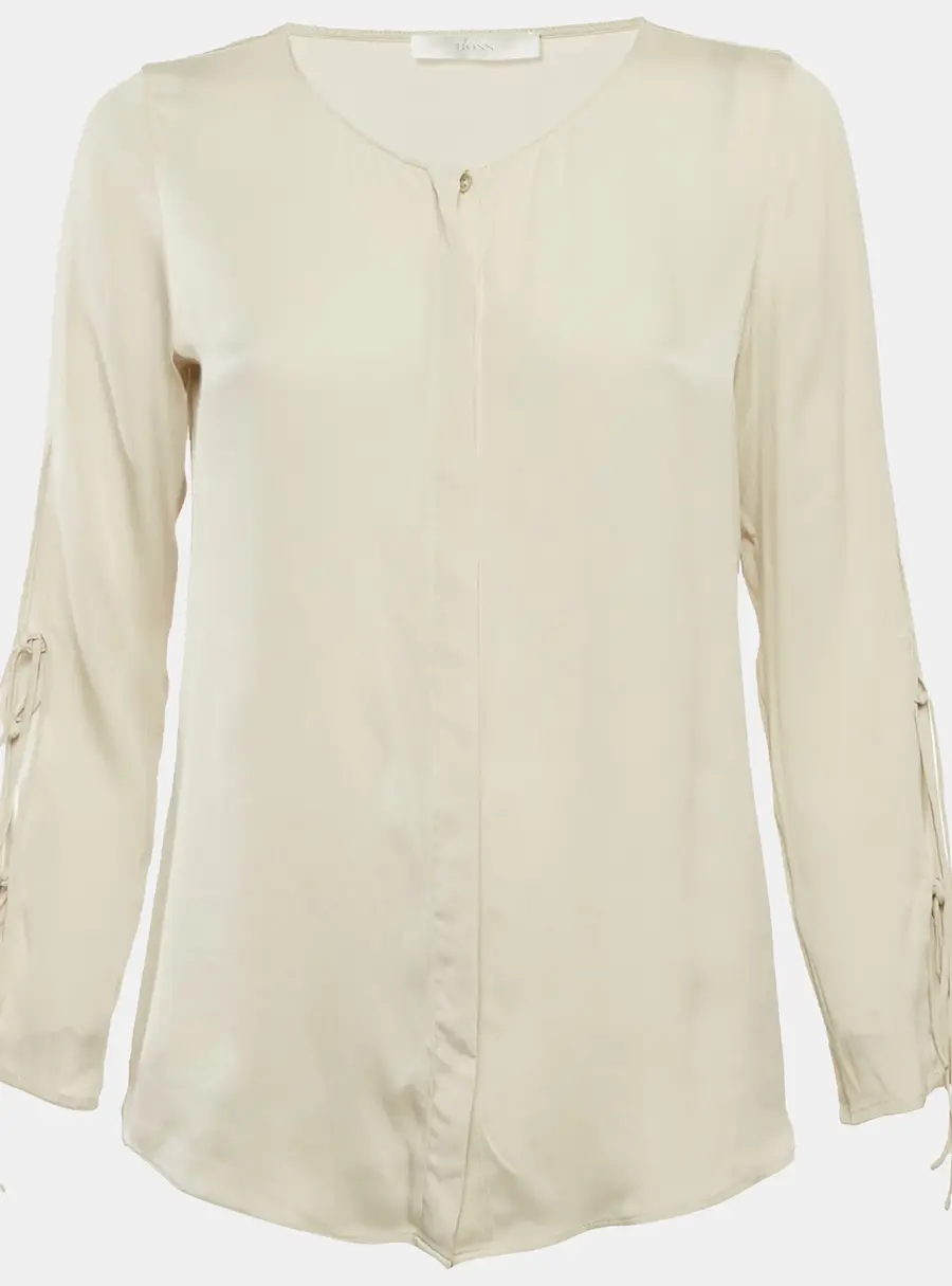 Boss By Hugo Boss Off-White Crepe Button Front Blouse L