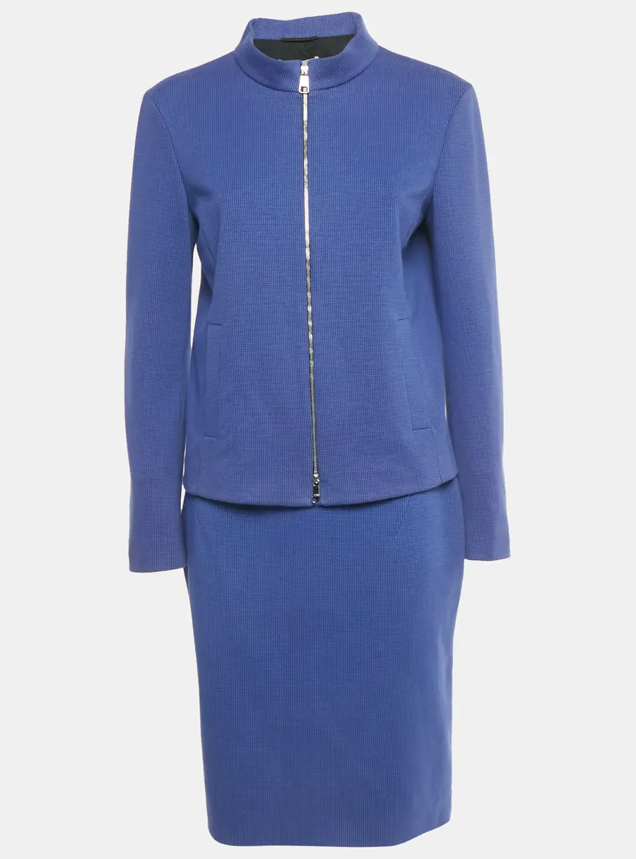 Boss By Hugo Boss Blue Houndstooth Wool Skirt Suit M