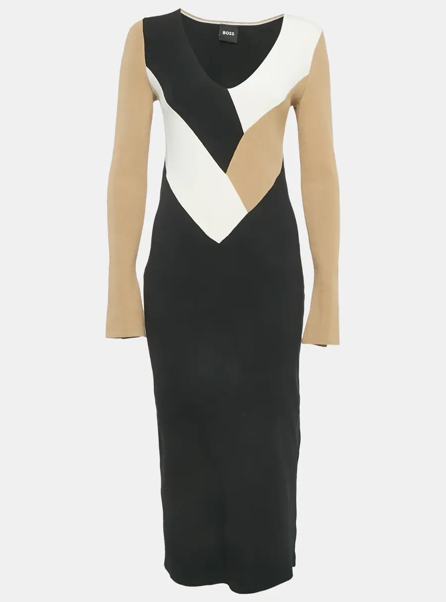Boss By Hugo Boss Black Rib Knit Long Sleeve Florency Dress M
