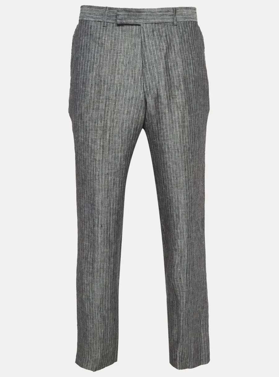 Boss By Hugo Boss Grey Pinstripe Linen Straight-Leg Trousers XL