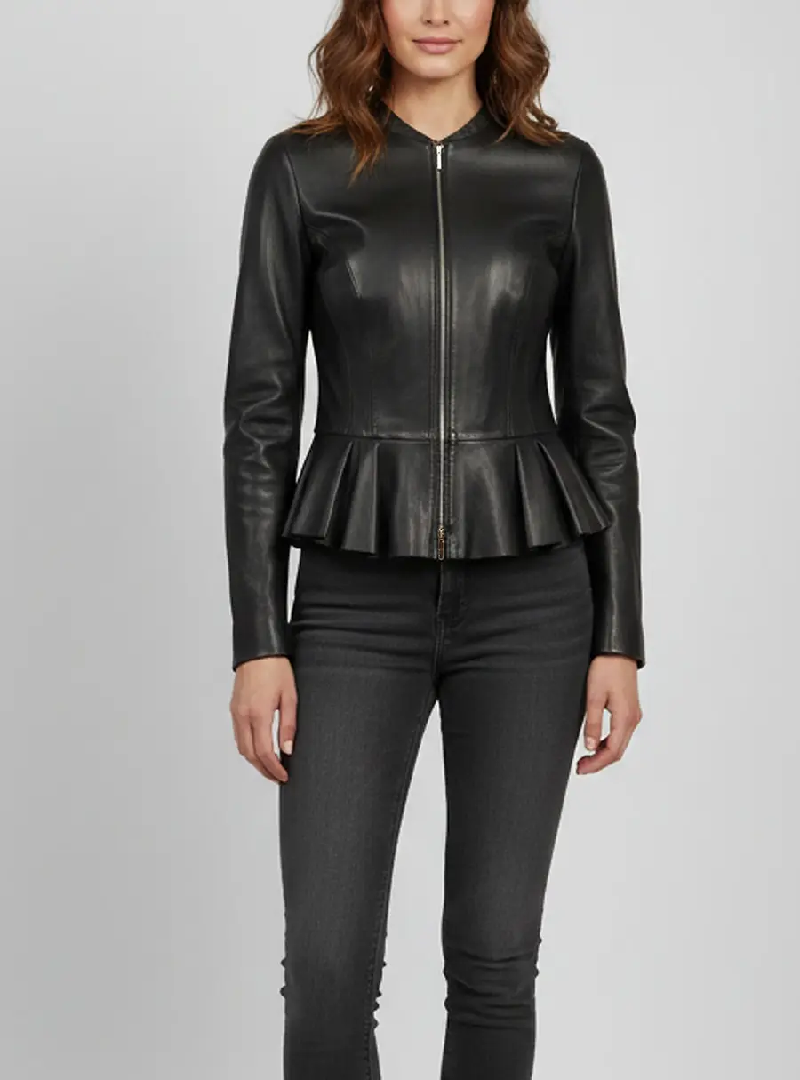 Boss By Hugo Boss Black Leather Peplum Safisse Jacket S