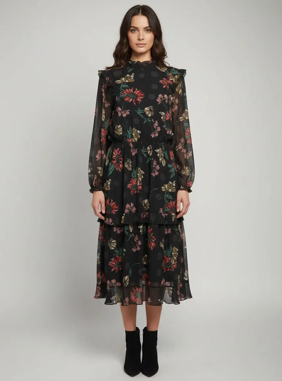 Boss By Hugo Boss Navy Blue Floral Print Crepe Amoreh Dress L