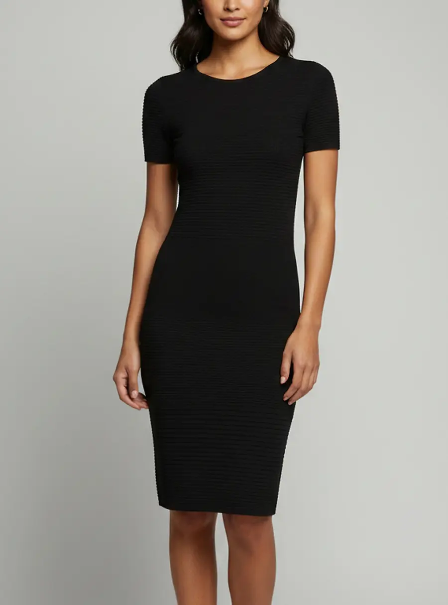 Boss by Hugo Boss Black Textured Knit Fenny Midi Dress XS
