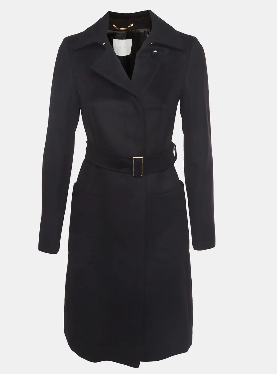 Boss By Hugo Boss Black Belted Long Sleeve Coat S