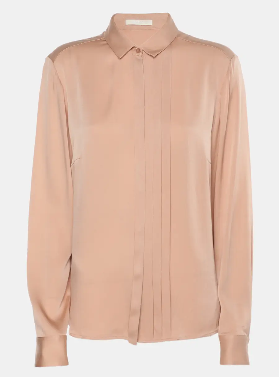 Boss By Hugo Boss Peach Satin Long Sleeve Pleated Shirt M