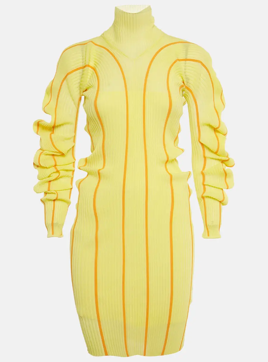 Bottega Veneta Yellow Spiral Stripe Knit Mini Dress S
