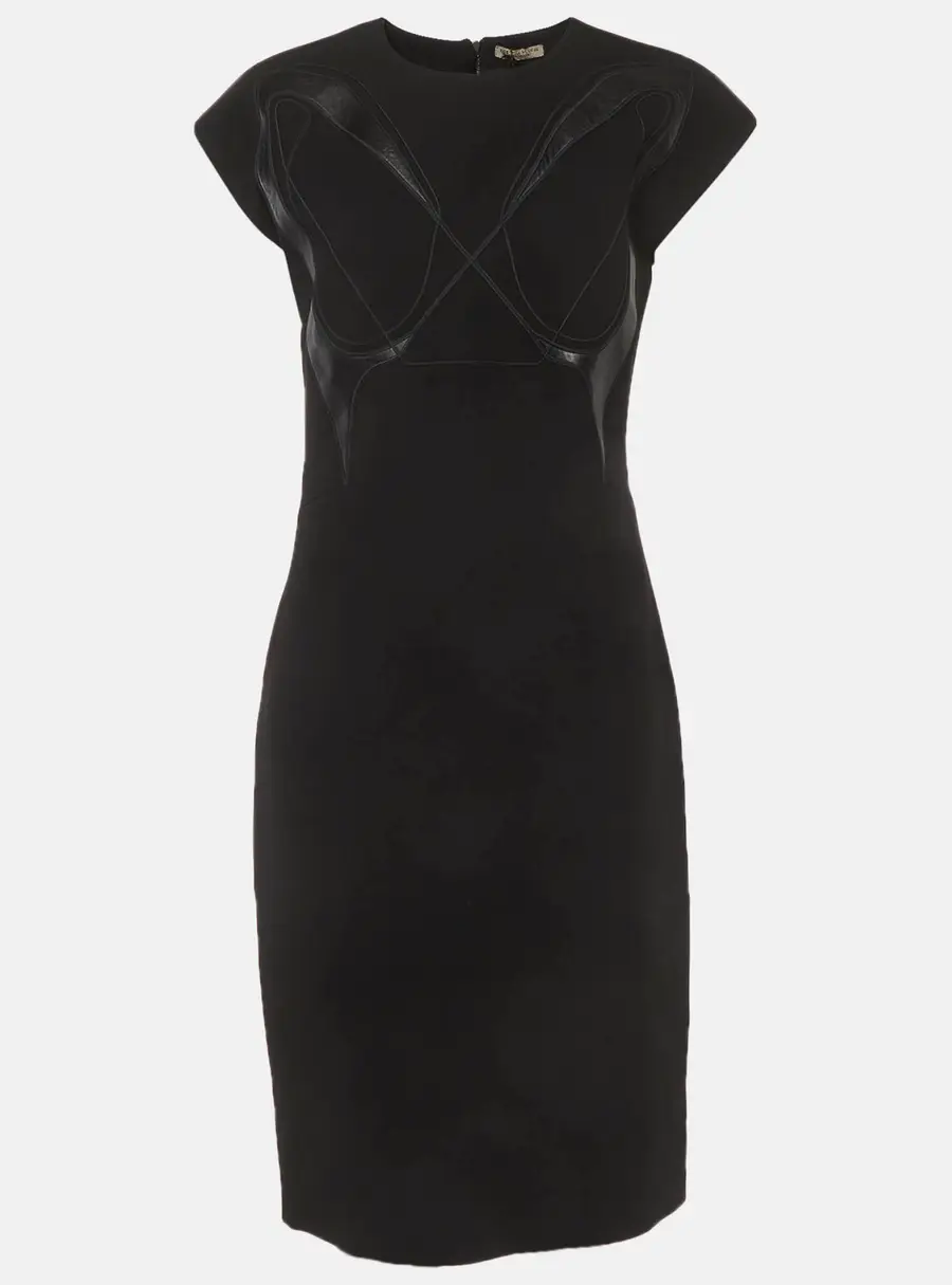 Bottega Veneta Black Crepe Leather Applique Mini Dress M