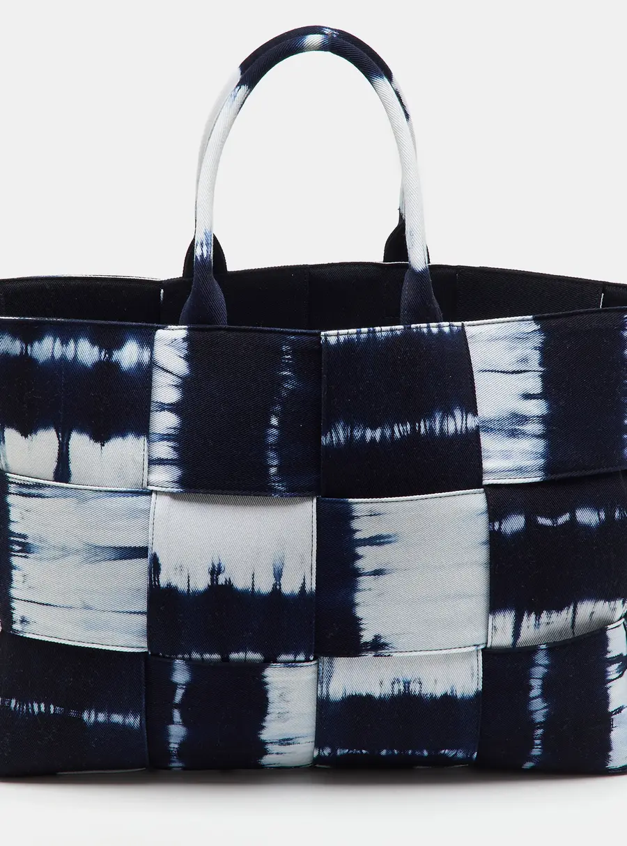 Bottega Veneta Navy Blue/White Canvas Large Arco Tote