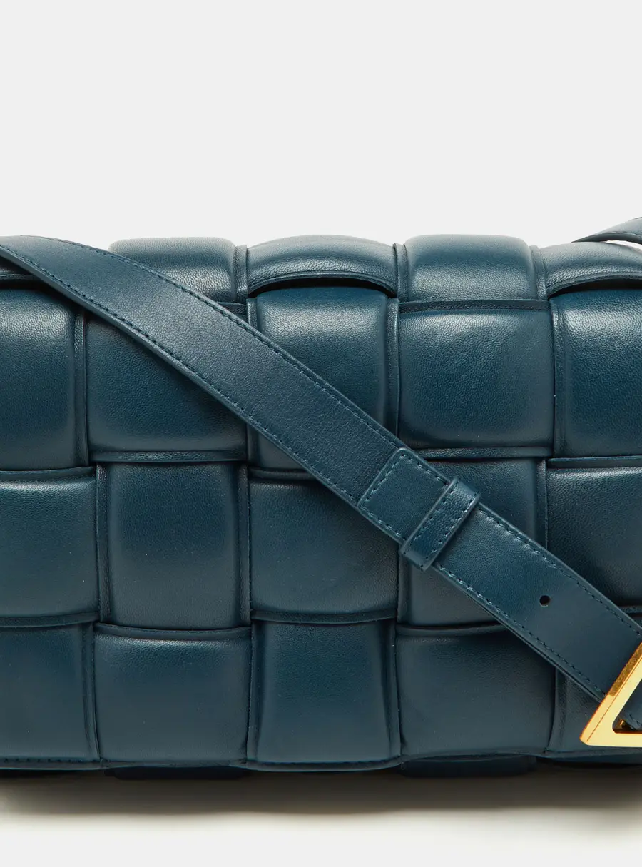 Bottega Veneta Cassette Padded Medium Blue Leather Shoulder Bags