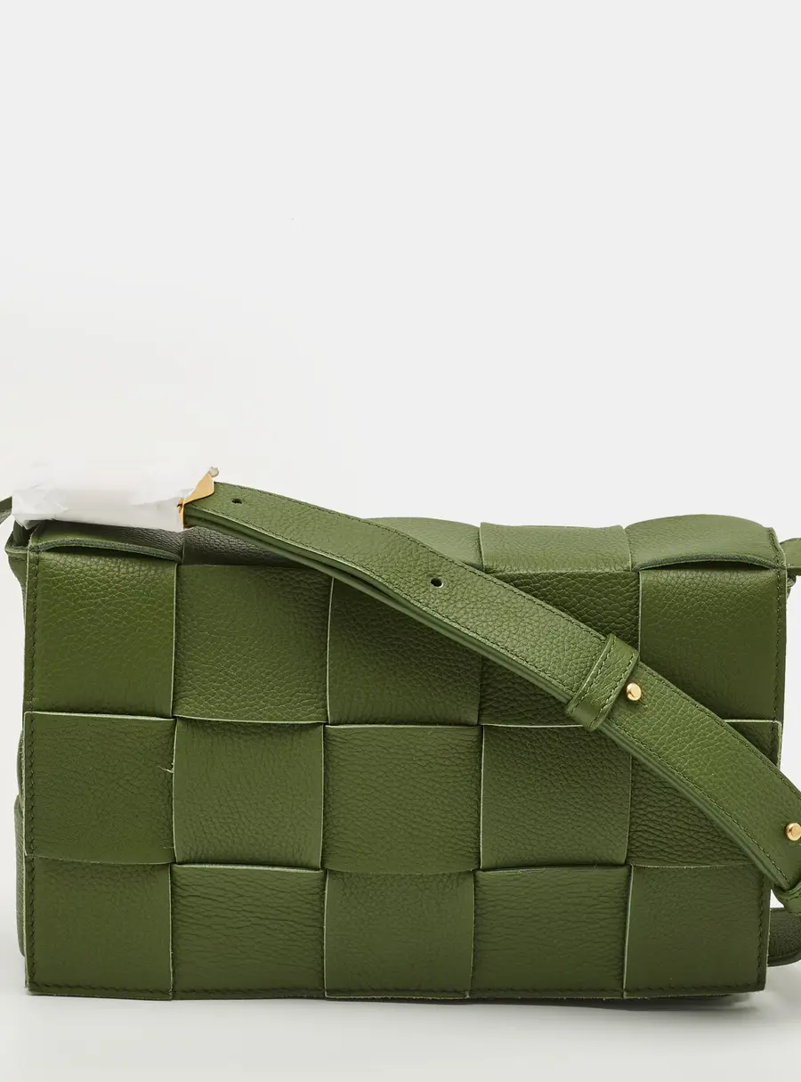 Bottega Veneta Cassette Medium Green Intrecciato Leather Shoulder Bag