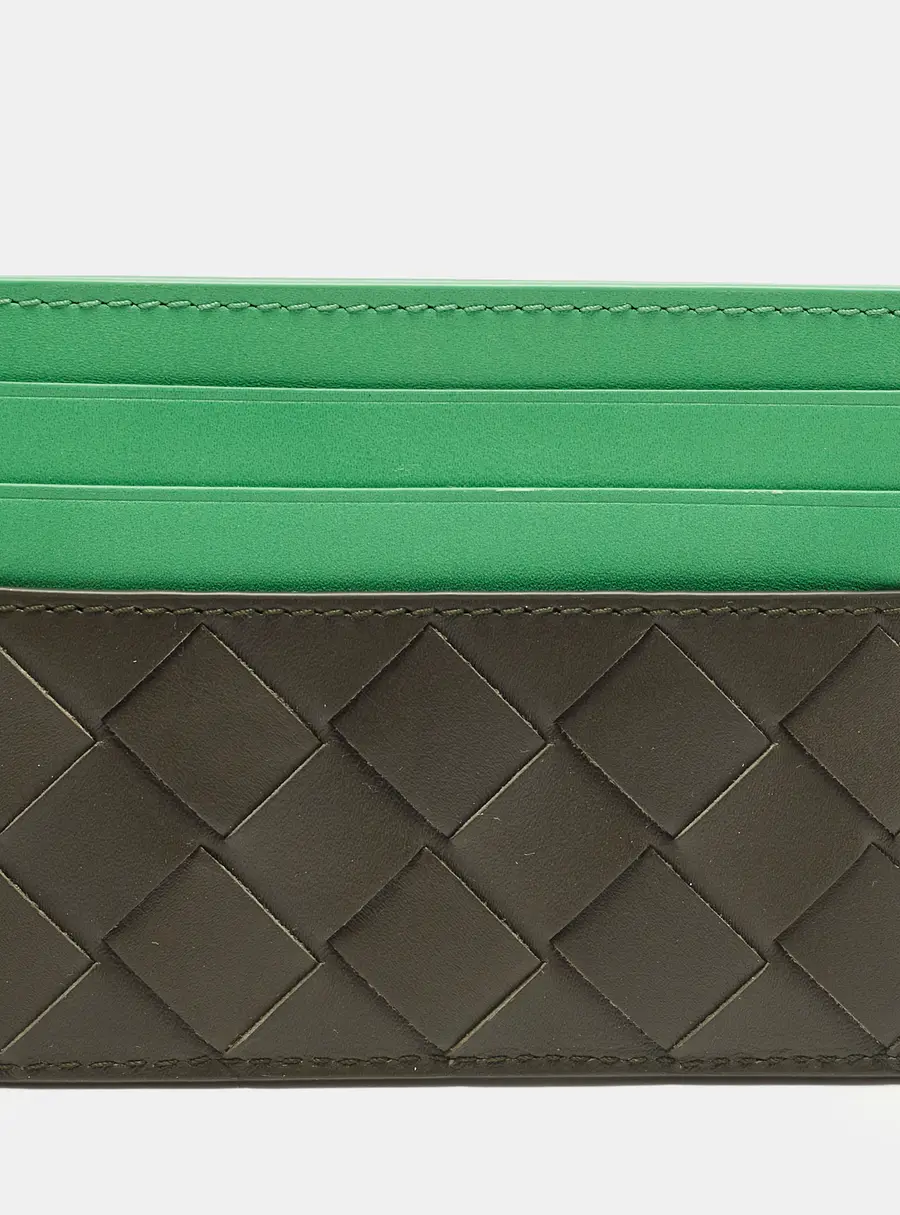 Bottega Veneta Green/Olive Green Intrecciato Leather Card Holder