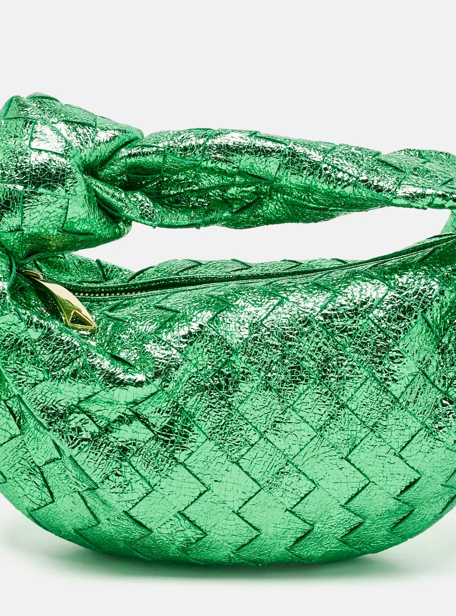 Bottega Veneta Metallic Green Intrecciato Leather Mini Jodie Hobo