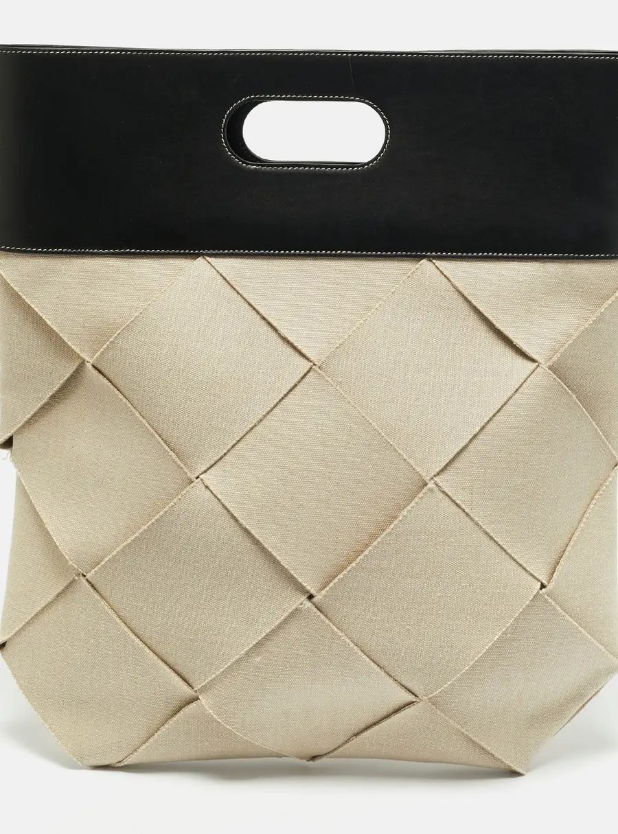 Bottega Veneta Beige/Black Intrecciato Canvas and Leather Slip Tote