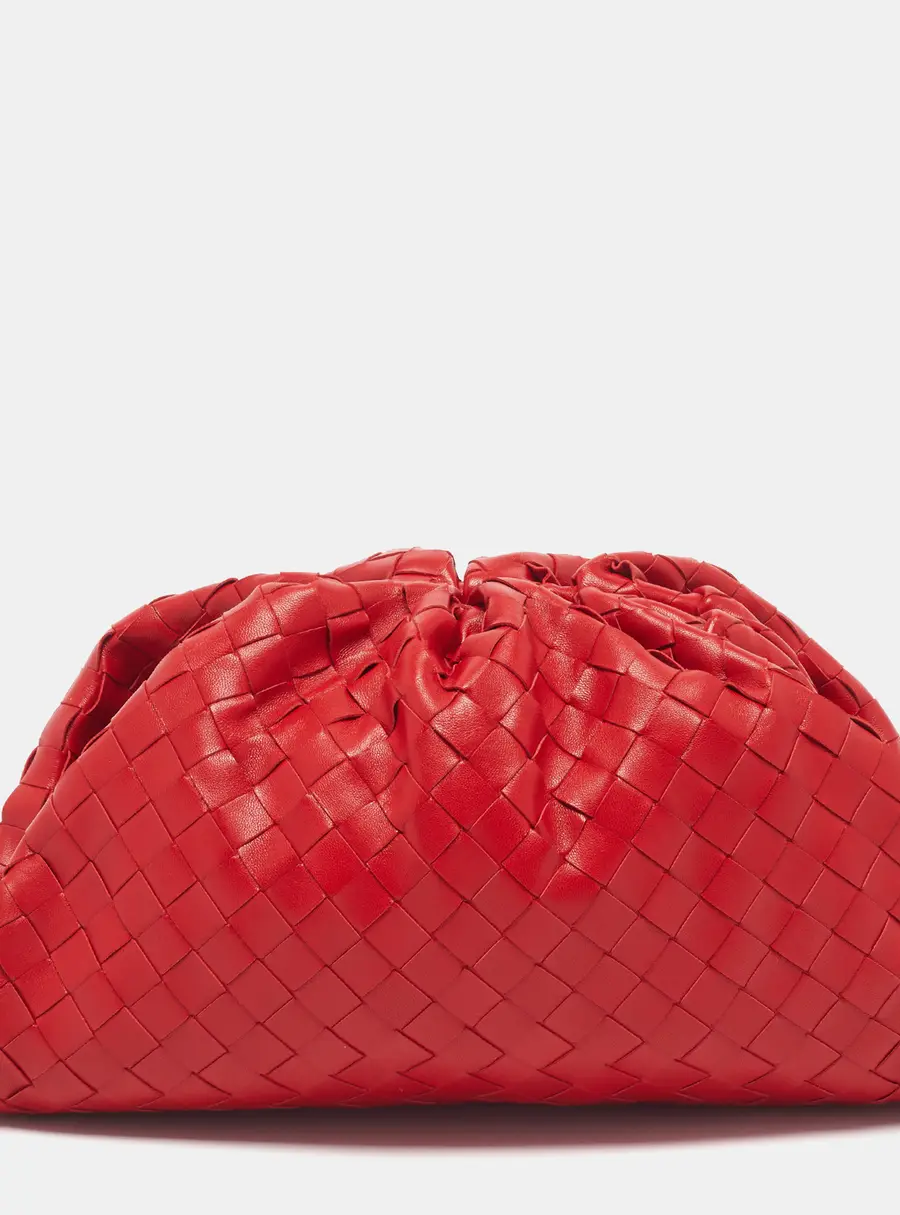 Bottega Veneta The Pouch Red Intrecciato Leather Clutch