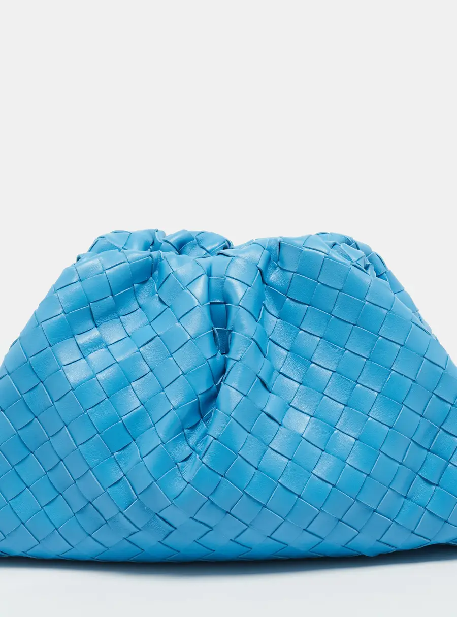 Bottega Veneta The Pouch Blue Intrecciato Leather Clutch